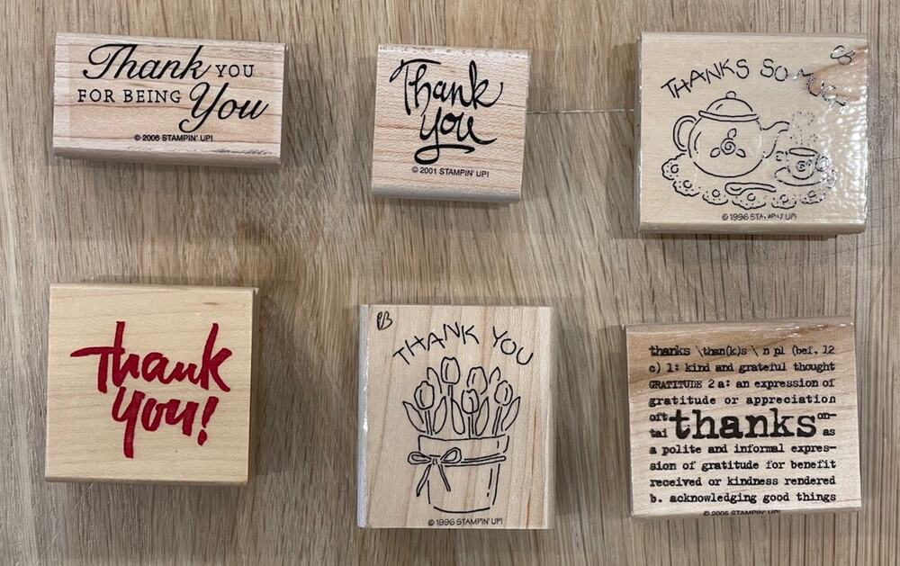 Thank You Rubber Stamp Set Lot of 6 Wood Wooden Grateful Appreciation